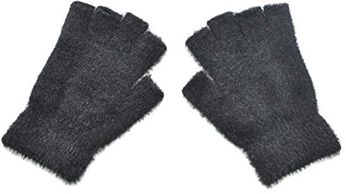 BaiX Big Boys and Girls' Cozy Fingerless Gloves Warm Half Finger Gloves Black