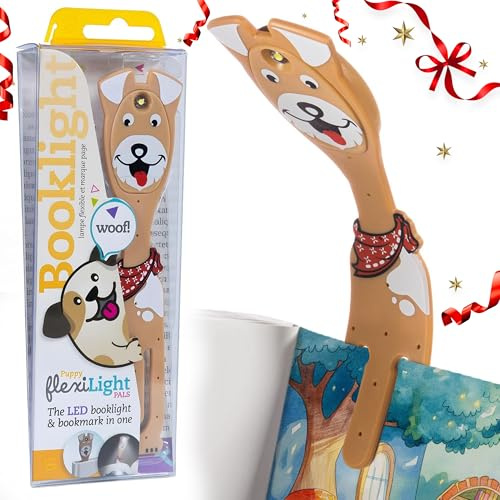 Flexilight Luce da Lettura | Segnalibro 2 in 1 Luce per Libro | Lampada LED a clip da Lettura | Pila per Leggere a Letto per Bambini e Adulti | Accessori per Libri | Idea Regalo per Lettori (Cane)