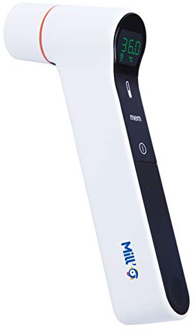 MILL'O SANTÉ Thermomètre Médical Infrarouge Sans Contact Affichage Multicolore et Rétroéclairé Couleur Blanc
