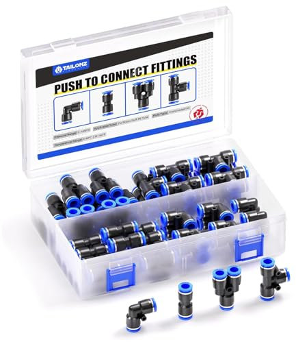 TAILONZ PNEUMATIC 6mm OD Push to Connect Fittings Pneumatic Fittings Kit 10 Spliters+10 Elbows+10 tee+10 Straight (40 pcs)