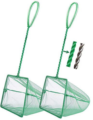 Filhome 2 pack Aquarium Fish Net, Fine Mesh Quick Catch Fish Net with Long Plastic Handle for Fish Tank Green (15 cm/6 inch)