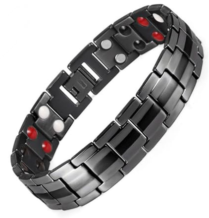 Pulseras magnéticas para hombres y mujeres, terapia magnética de doble resistencia para artritis y alivio del dolor carpiano,con herramienta de eliminación de enlaces gratis y caja de regalo (negro)