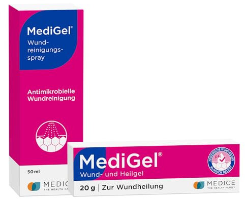 MediGel Set zur Wundheilung Gel 20g & Wundreinigungsspray 50ml für alle Wunden im Alltag, Schmerzfreie Anwendung ohne Brennen, zur Reinigung
