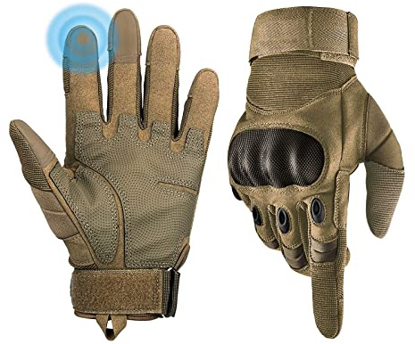 Liovoras Tactical Gloves for Men, Shooting Motorcycle Gloves Hard Shell Knuckle Protection Leather Palm for Riding Airsoft Paintball Climbing Training - Tan, Size XXL