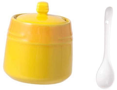 SHERCHPRY Ceramic Seasoning Jar with Spoon and Lid Salt Container Porcelain Sugar Pot Spice Storage Canister for Kitchen Home Condiment Jar for Salt Sugar Coffee Flour