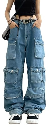Sumleno Pantaloni Cargo Larghi da Donna Y2K Abbigliamento Multi-Tasca vestibilità Rilassata Jeans Fata Grunge Vestiti Alt Emo Streetwear