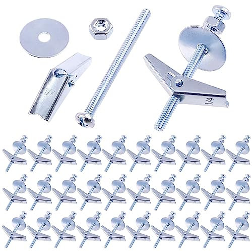 Swpeet Set di 30 bulloni a levetta da 1/4 di pollice e dado ad ala con dadi esagonali, rondelle, kit assortimento di bulloni a levetta, tasselli a farfalla per appendere oggetti pesanti sul muro a