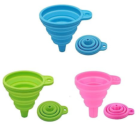 JEOPKO 3 Pcs Collapsible Funnel, Silicone Travel Funnels for Filling Bottles Containers Kitchen, Garage & Labs, Bottle Filing Essential Oil, Arts, Crafts, Sand(Pink, Green, Blue)