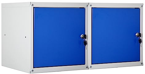 PROREGAL Mega Deal 2X Casier métallique verouillable Cubic | HxLxP 35x35x35cm | Gris/Bleu | Armoire à casier Cube, Consigne Polyvalente, vestiaire, Placard en métal