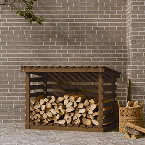 ZEYUAN Kaminholzregal, Holzunterstand, Holzstapelhilfe, Aufbewahrung Holz, Holzregal, Brennholzregal Außen, Kaminholz Aufbewahrung, Honigbraun 108x73x79 cm Massivholz Kiefer