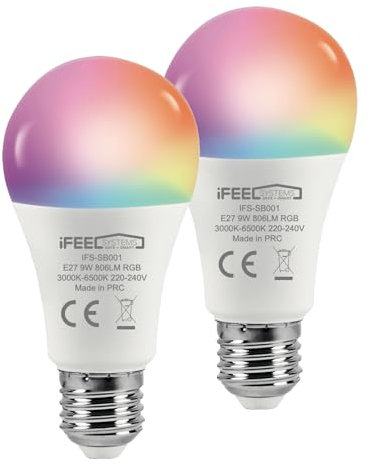 iFEEL Ampoule Connectée E27 Dimmable - Ampoule LED Couleur - Lampe Connectée - Compatible Alexa et Google Home - WiFi, Télécommande, Multicolore, Contrôle à Distance (2)