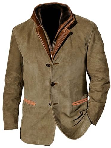 Augystre Mens Suede Full Zip Casual Vintage Classic Trucker Coat