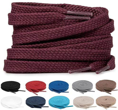 TULMERO Lot de 2 paires de lacets 100 % coton – Lacets plats pour baskets – Largeur : 8 mm – Lacets de rechange pour chaussures de sport, rouge bordeaux, 120