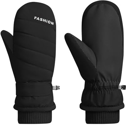 Feelorna Women Ski Gloves, Waterproof Touchscreen Ski Mittens Soft Winter Thermal Gloves with Plush Windproof Anti-slip Snowboard Mittens for Skiing Running Hiking Outdoor Sports (Black, One Size)