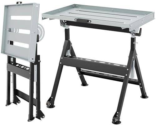GOPLUS justerbart svetsbord, bärbart metallstativ med justerbar vinkel och höjd, vikbar arbetsbänk med 2 fasta hjul, stöder upp till 180 kg, 78 x 51 cm