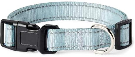 Amazon Basics Collar para Perro Ajustable y Reflectante, con un Anillo en D de Metal y una Hebilla de Liberación Rápida, Talla M, Azul