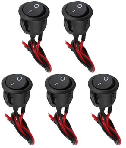 5 Stück Wippschalter,Runde Schalter 12v mit Draht,Kippschalter 12v,Mini Rund 2 Polig Ein/Aus Spst Switch Kippschalter,Mikroschalter für Lichtschalter Wohnmobil Auto/Motorrad/Haushaltsgeräte (D)