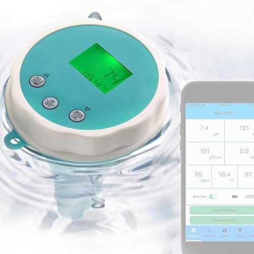 HKFGSHOP Smart poolvattentestare, Bluetooth simbassängsvattentestmätare, badtunna PH- och klormonitor, 1 000 postlagring, för dricksvatten, simspas, akvarium