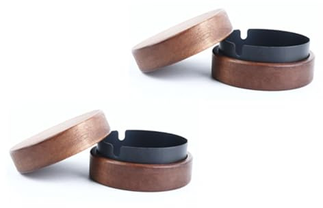 Cendrier coupe-vent en bois, cendrier avec couvercle, anti-odeurs, idéal pour bar, bureau, salon, fête, noir, lot de 2
