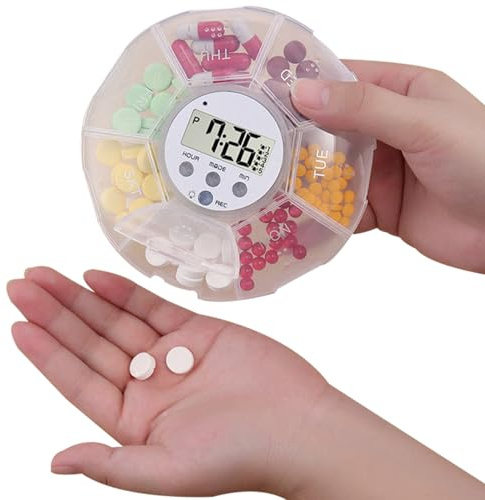 Dispensatore Elettrico Di Pastiglie, Portapillole Con Allarme, Organizzatore Multifunzione a 7 Scomparti per Integratori e Medicinali