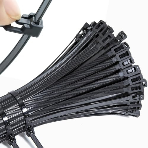Mgctolbox 100 pcs Collier de Serrage Plastique 300 x 4,8 mm, Serre Cable Noir Réutilisables Nylon Résistants aux UV Pour Cable Management, Bricolage, Jardinage, Atelier, Maison