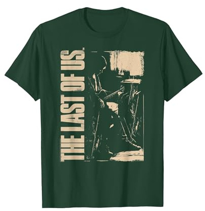 The Last of Us Ellie with Guitar Edgy Video Game T-Shirt, Homme, Vert Forêt, M