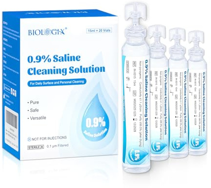 0.9% Normal Saline Solution, Sterile Sodium Chloride Wash, Single-Use Daily Cleansing, Portable Travel Size 15ml Each (20 Vials), 300ml /10.56 FL OZ