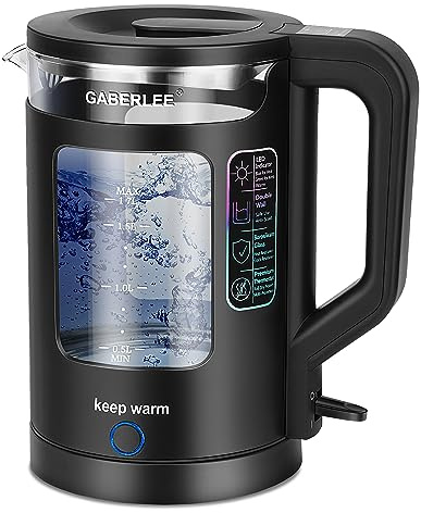 GABERLEE Electric Kettle, 1.7L, 3000W Fast Boil Quiet Glass Tea Kettle with Keep Warm Function, Blue LED, Anti-Limescale Filter, Auto Shut-Off & Boil-Dry Protection, BPA-Free, Black