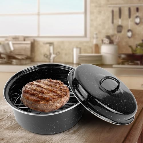 Hztyyier Olla de Barbacoa Portátil para Uso Doméstico, Diseño de Tapa, Olla para Barbacoa, Sartén Esmaltada, Batata, Carne, Pescado, Acampada Al Aire Libre