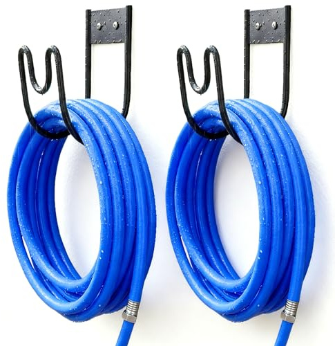 2 soportes para manguera de jardín, color negro, metal, soporte para manguera de jardín, soporte de pared, colgador de manguera para manguera de agua, cable de extensión, manguera de vacío, montaje en