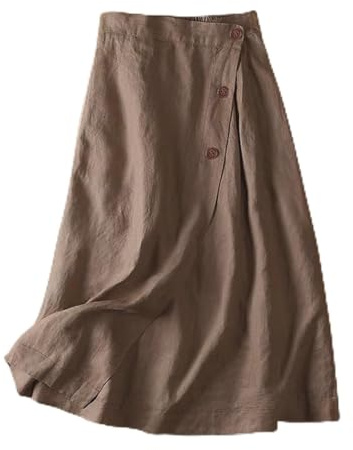 Generico Gonna in Lino e Cotone Donna Linea A Letter Estive Donna Vita Alta Estate con Elastico in Vita Ruota Casual Allentata Una Linea Mezza Gonna di Mezza Lunghezza Elastico Gonne Estate Matita