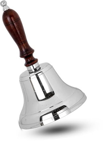 ARSUK Handglocke mit Holzgriff, Weihnachtsmann Klingel, Hand Glocke für Schulglocke, Mahlzeit, Rezeption, Kirche, Ausrufer, Hotel, Feuer Warnung, 30 x 14.7 x 14.7cm, 700g (Silber)