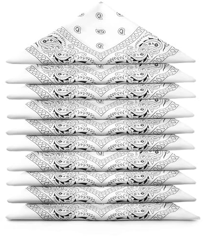 EL BANDANA - Lote de bandanas 100% Algodon de primera calidad Paisley Panuelo Cabeza Cuello Bufanda - Juego de 5 Blanco