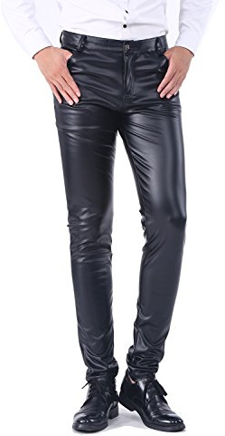 Idopy Men`s Business Slim Fit Five Pockets Faux Leather Pants Jeans Black 33