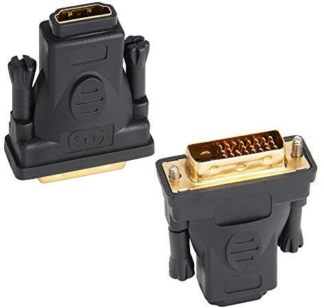 J&D DVI auf HDMI Adapter, 2er Pack Vergoldet DVI (DVI-D) Stecker zu HDMI Buchse Konverter Adapter, Bidirektionale Unterstützung 3D 4K ARC Ethernet