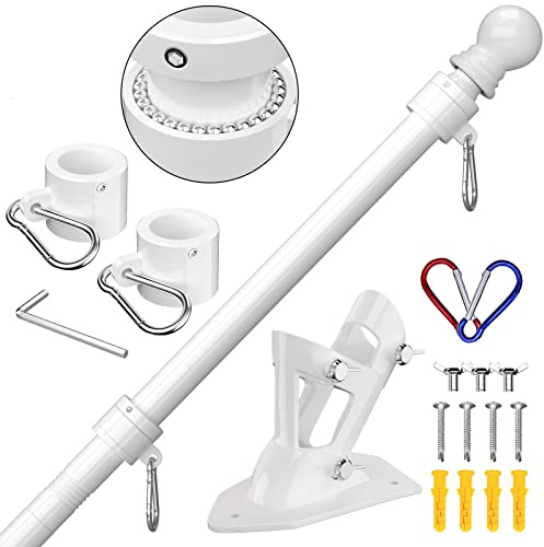 ZMTECH Asta De Bandera, Asta De Bandera De 180 Cm con Soporte para Bandera, Kit De Asta De Bandera para Jardín De Casa, Residencial o Comercial (Sin Bandera, Blanco)