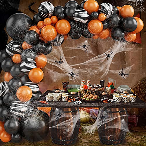 UNIVERTEN Halloween Decorazioni Casa e Giardino - Palloncini, Finti Ragni e Ragnatele Allungabile per Feste (91 PCS)