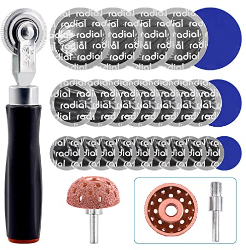 Cimeton Kit de réparation de pneu 25 pièces - Rouleau de réparation de pneu avec tampon de roue et patchs de réparation de pneu pour voitures, camions, motos, vélos