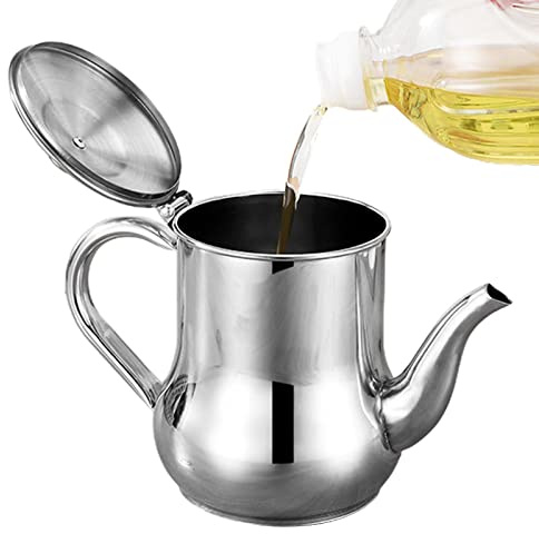 Jomewory Olla coladora de aceite, recipiente de grasa de cocina de acero inoxidable, con filtro extraíble, hervidor de té, separador de aceite, lata de almacenamiento de grasa para la cocina del hogar
