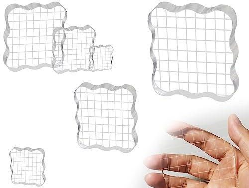 KAPSING Juego de sellos de 3 piezas Bloque acrílico para sellos de silicona 2,5/5/7,5cm Bloque de sellos transparente con placa de cuadrícula para sellos de silicona Álbum de fotos Scrapbooking