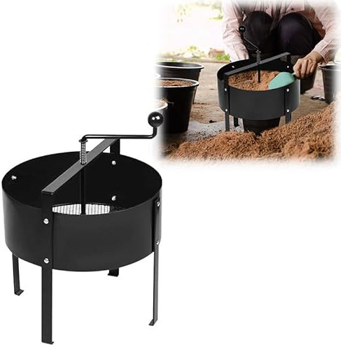 Aufun Tamis de jardin à manivelle - Tamis à compost - En métal - Composteur pour pierre à séparer - Mauvaises herbes - 40 x 45 cm - Noir