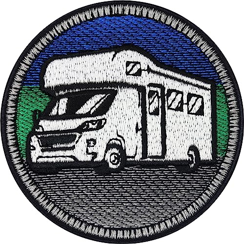 Écusson Thermocollant Patch Camping-car | Écusson de camping brodé | Patch pour caravanes | Sticker pour amoureux de la nature | Patch pour fourgon aménagé | 75x75mm