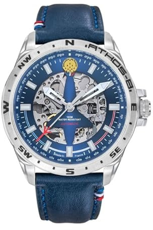 Montre Patrouille de France - Aviateur - Athos 8 - Automatique Squelette - Cuir Bleu