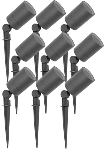 Ledvion - 9X Focos LED de Jardín, Aluminio Antracita, IP65, 5W, Casquillo GU10, 1M de Cable, Foco LED, Spots de Jardín