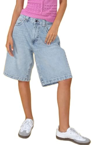 Nicoxijia Short Femme en Jean, Y2k, Denim Décontracté, Baggy, Bermuda, Taille Basse, Jambe Large, Tendance, Casual, Été, Short en Denim, bleu clair, S