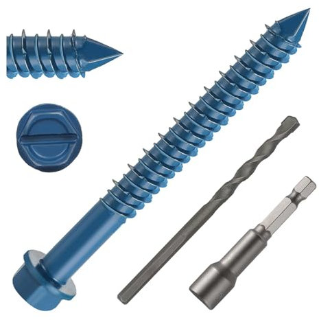 DAYALO Tornillos de hormigón de cabeza hexagonal M5,5 x 70, 30 unidades, tornillos para hormigón galvanizado, con broca y llave de vaso hexagonal para mampostería, hormigón, arquitectura, industria