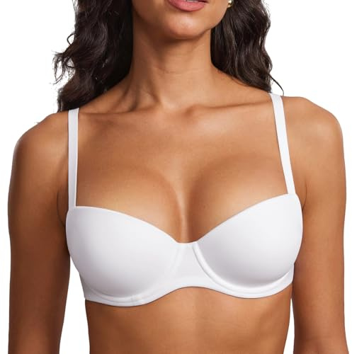 DOBREVA Sujetadores con Aros Ligero Relleno Balconette Tallas Grandes para Mujer Blanco 95C