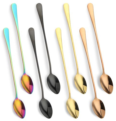 8 Stück Lang Eislöffel, Edelstahl Löffel mit Langem Stiel Dessertlöffel Lange Kaffeelöffel Teelöffel für Mischen von Kaffee Milchshakes Kaltgetränken
