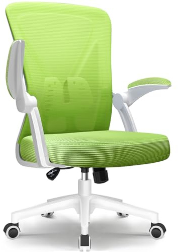 Hinonde Bürostuhl,Bürostuhl Ergonomisch,Höhenverstellbare Bürostühle,Drehstuhl mit Lendenwirbelstütze Rückenschonend,Schreibtischstuhl mit klappbare Armlehnen,Netzstuhl mit Wippfun,Grüner Bürostuhle