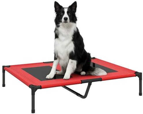 PawHut Hundeliege, Outdoor Hundesofa, Haustierbett, Schlafplatz, Katzenbett, Hundebett, 92 x 76 x 18 cm, Schwarz+Rot